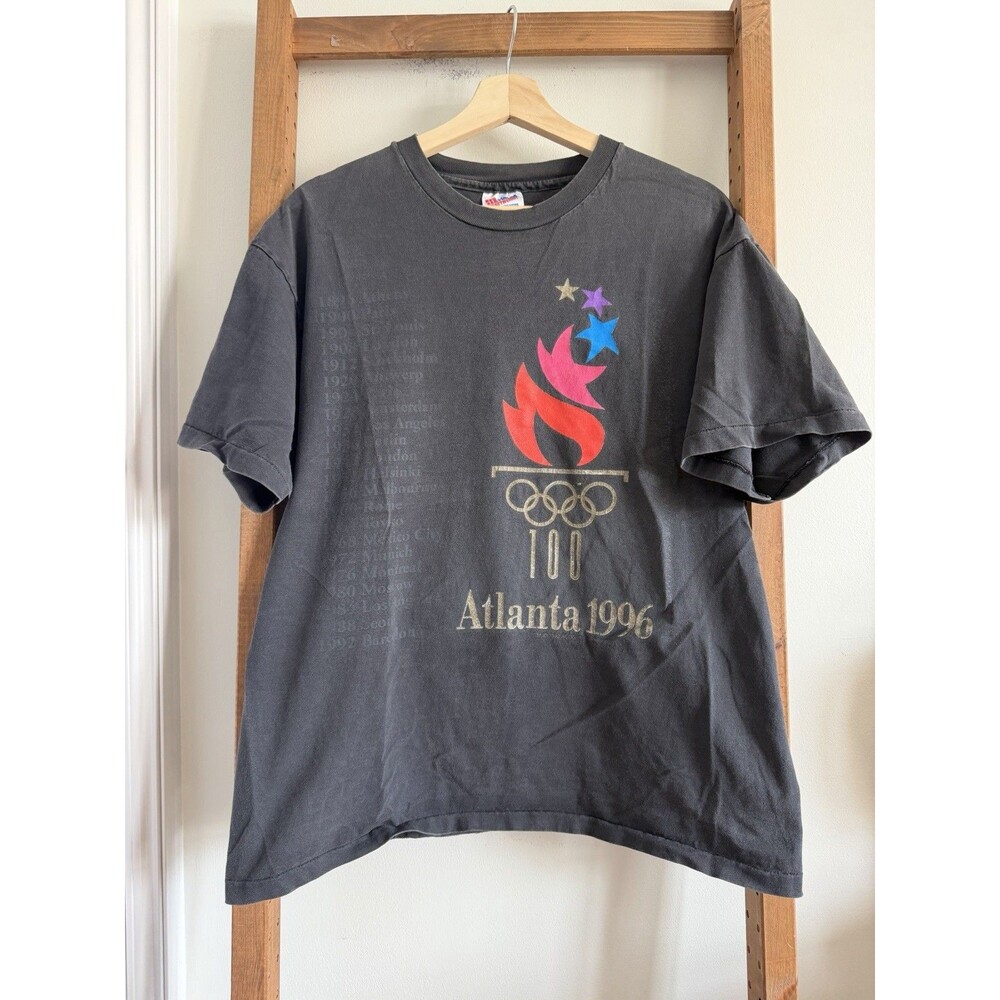 Vintage Rare L Black Atlanta 1996 Olympics T-Shirt Centennial Host Cities